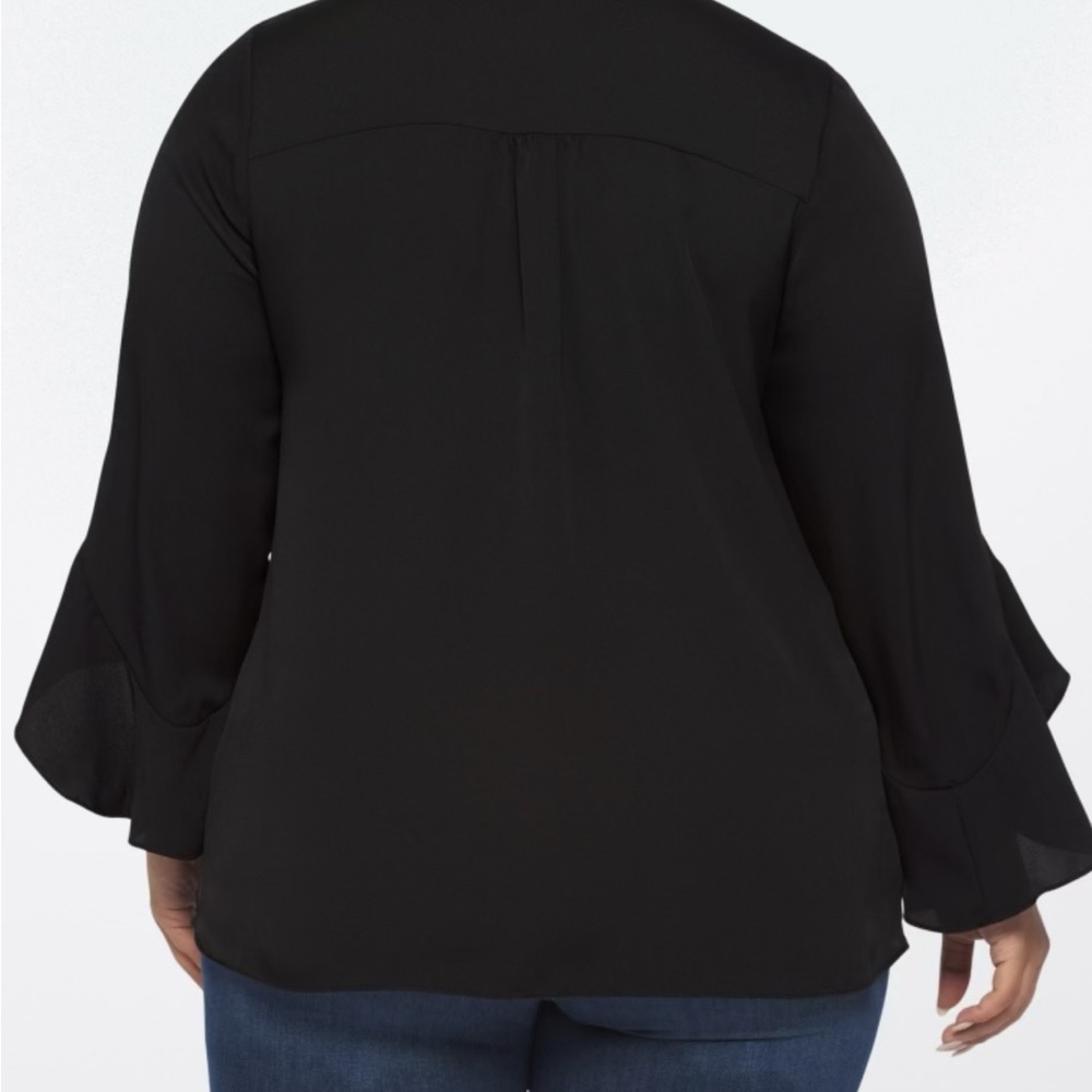Vince Camuto Black V-Neck Ruffle Sleeve Blouse - Picture 3 of 11
